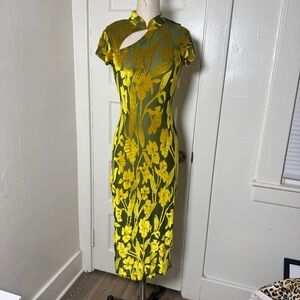 Storage Remodeling Sale  | Velvet Floral Yellow and Green Cheongsam Qi Pao Dress